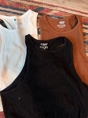 Ribbed Racerback Tank Trio - Black, White & Brown